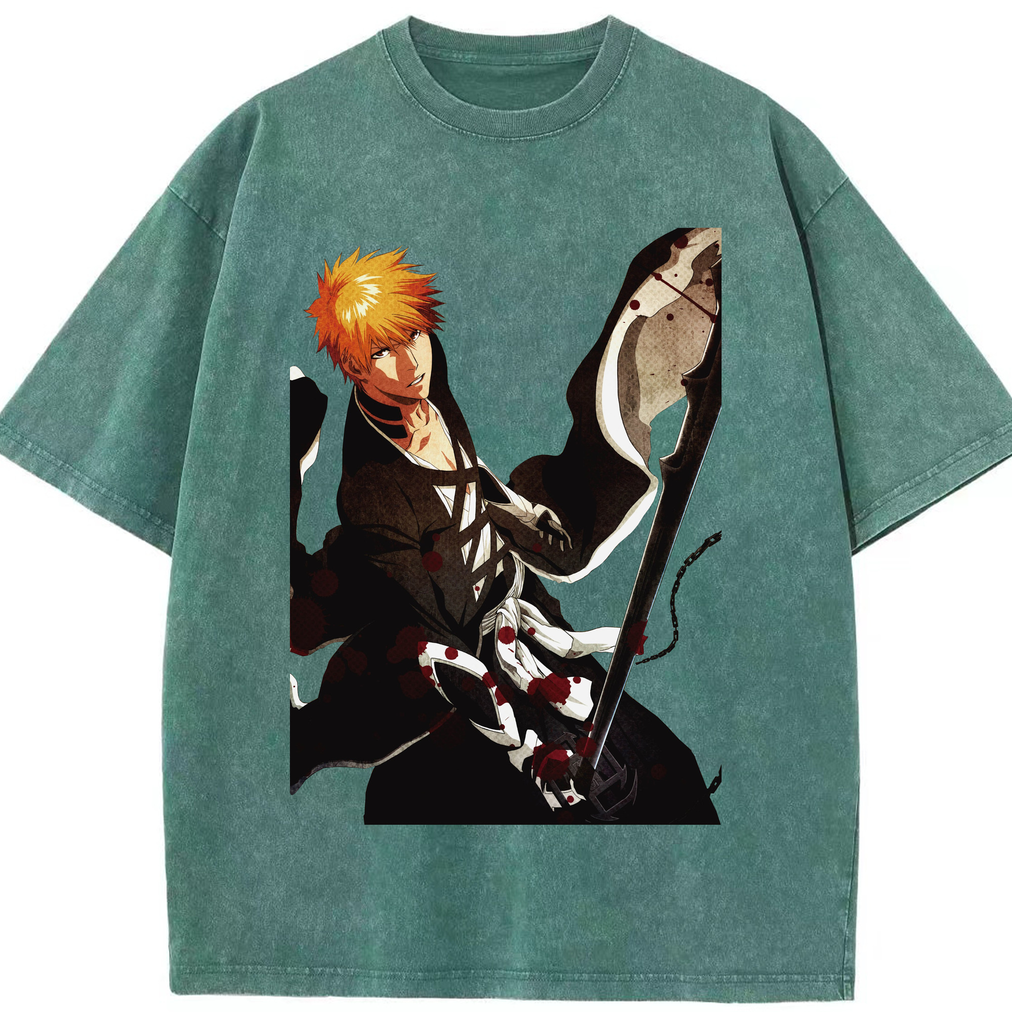 （画像用） ブリーチ 黒崎一護（くろさき いちご）BLEACH Kurosaki Ichigo 綿100% ヴィンテージ風 半袖Tシャツ（フロントプリント）